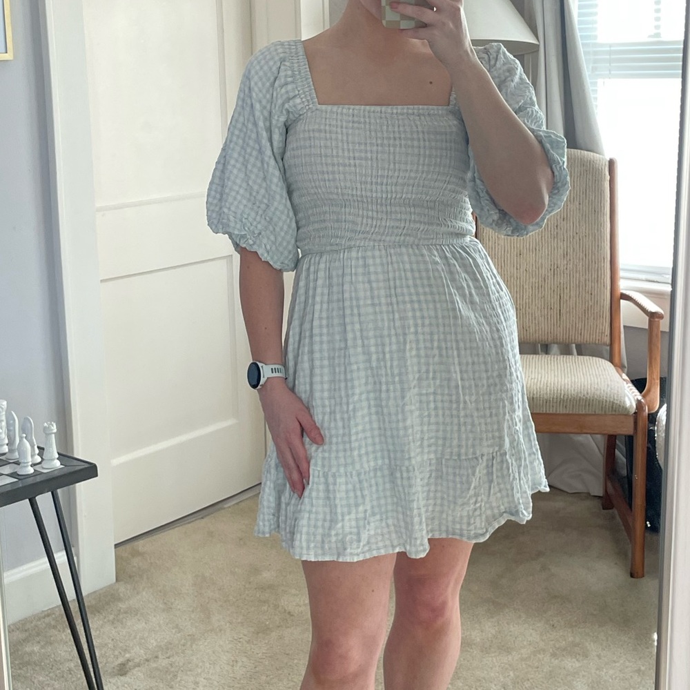 Blue Gingham Short Sleeve Mini Dress size small